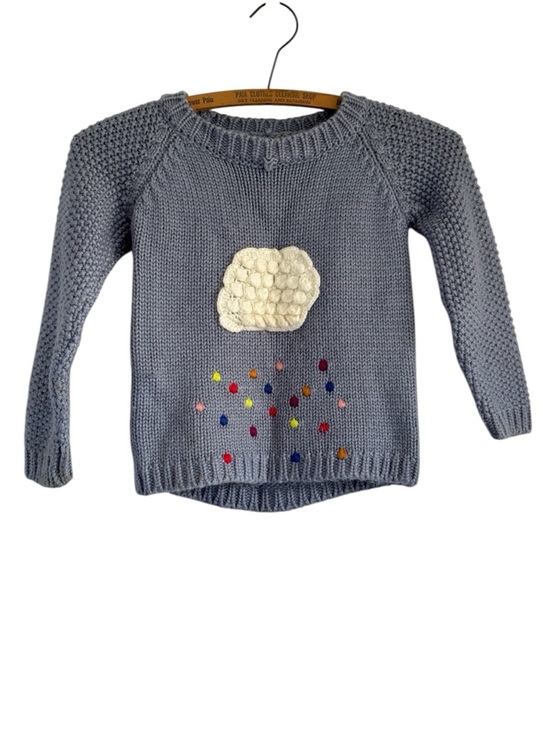 Source Unknown Other - Multi Textured Grey Knit Sweater with Cloud and Colorful Raindrops Size 2